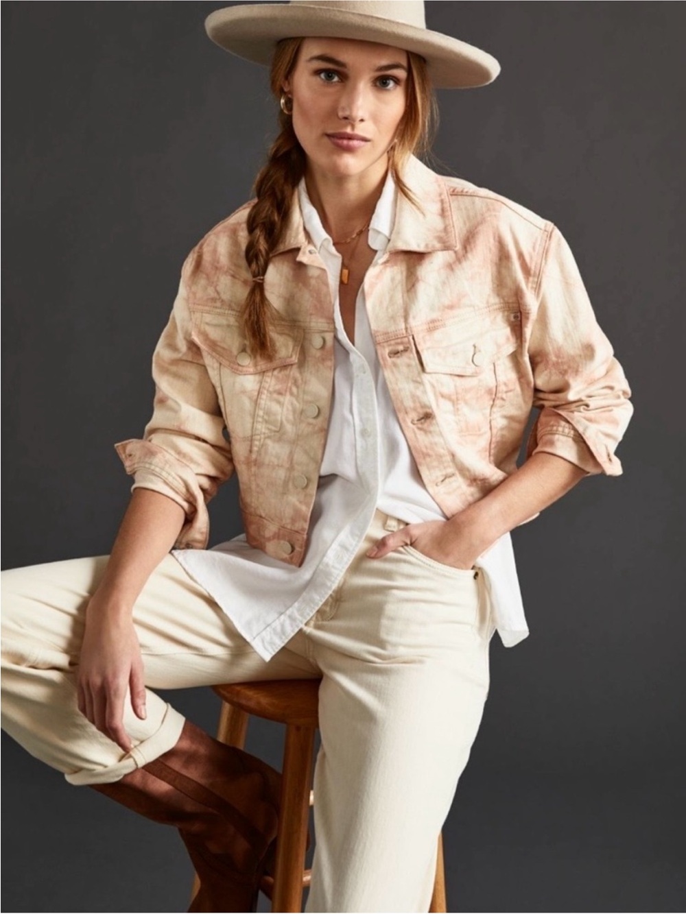 AG Adriano Goldschmied Faded Pink Tie-Dye Cropped Denim Jacket